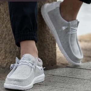 HEYDUDE MEN'S WALLY SOX STONE WHITE LOAFER SHOES SIZE 10